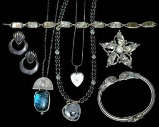 Sterling Silver Abalone, Labradorite, Gemstone Jewelry 108g