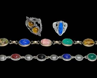  010 Scarab Beetle Gemstone Bracelets Sterling Silver Rings 37.0g