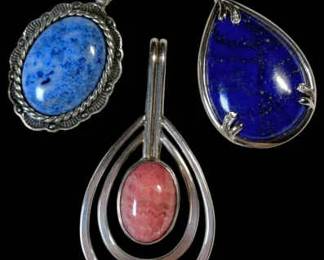 Three Sterling Silver Gemstone Pendants 36.6g