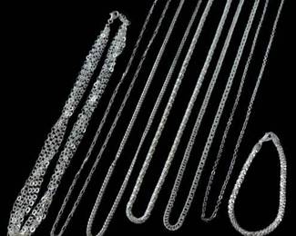 Six Sterling Silver Necklaces Bracelet 101g