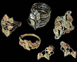  007 TriToned Leaf Jewelry  10k Gold Ring, Sterling Silver Rings,  Earrings 22.4g