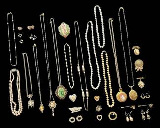  005 Romantic Gold Costume Jewelry with Cameo, Florals, More
