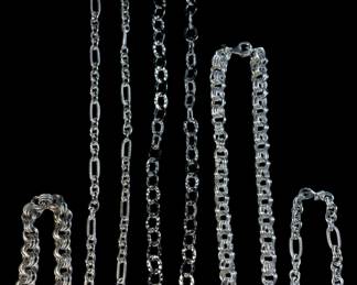 Three Sterling Silver Chain Necklaces Two Bracelets 191g