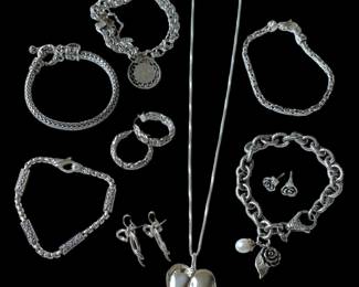 Sterling Silver Bracelets, Earrings, Pearl Heart Necklace 123g