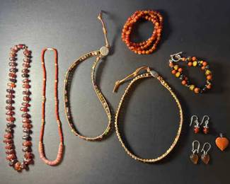 Red Orange Beaded Costume Jewelry
