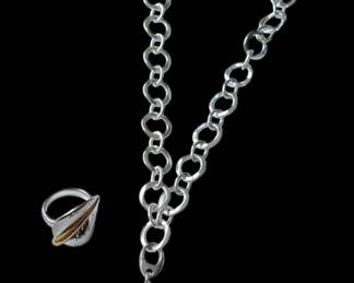 RLM Studio Sterling Cross Necklace TwoToned Leaf Ring 61.4g
