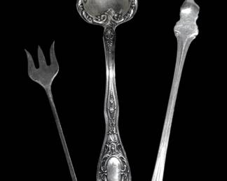 Sterling Silver Shell Spoon, Cocktail Fork, Butter Pick 36g