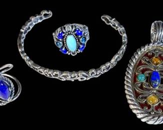 Carolyn Pollack Sterling Gemstone Pendant, Bracelet, Rings 61.9g