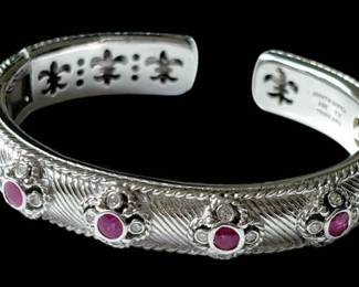 Judith Ripka Sterling Collection Bracelet with CZ Rubies 53.2g