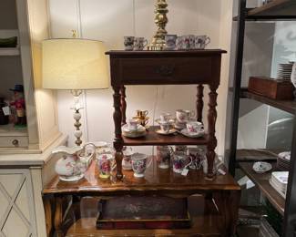 Side tables, lamps, and tea sets