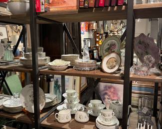 Dishes and vintage books