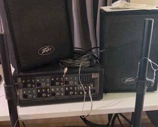 PEAVEY PVi10 Speakers, Mixer, and Poles with Cables