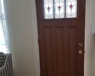 Entry door interior view - leaded glass windows