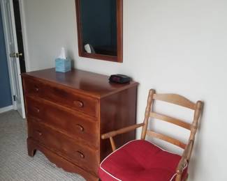 Dresser; mirror and chair