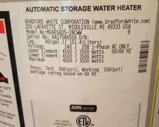 Bradford White 40-gallon ELECTRIC hot water heater
