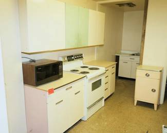 50's MCM General Electric Metal Kitchen Cabinets GE with Sink Range Oven and Microwave