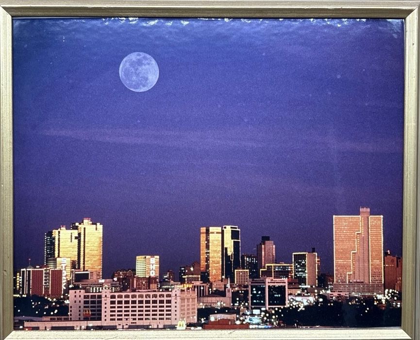 Fort Worth Skyline at Night under Full Moon