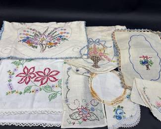 Selection of Hand Embroidered Linens, as pictured