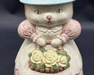 Vtg. Victorian Grandma Cat Ceramic Cookie Jar