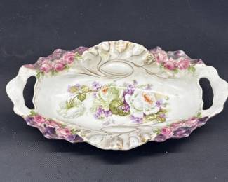 Vintage German Porcelain China Handled Rose Dish