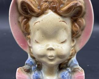 Vtg. Ceramic Royal Copely Pigtail Girl Wall Pocket