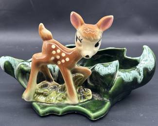 Vintage Walt Disney Ceramic Bambi Leaf Planter