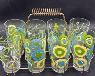 Mid Century Mod 8-Tumblers in Chrome Stand