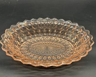 Pink Depression Glass Pie Plate w/ Scalloped Edge