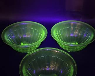(3) Vintage Vaseline Glass Bowls