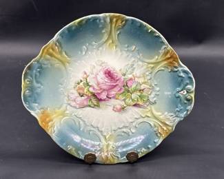 Bavarian Luster Pink Rose Handled Serving Dish