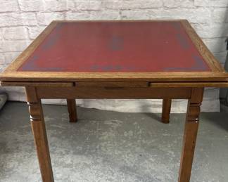 Antique Draw Leaf Table, Leather Top Center