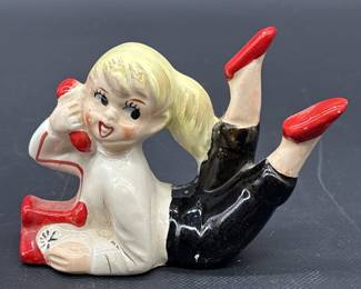 Mid Century Figurine of Teenage Girl on Telephone