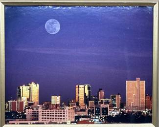 Fort Worth Skyline at Night under Full Moon
