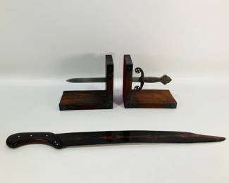 Medieval -Themed Bookends and Wooden Sword