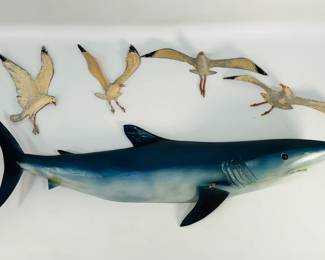 Metal Seagulls & Wood Shark Wall Hangings