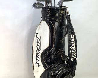 Titleist Golf Bag and Assorted Clubs