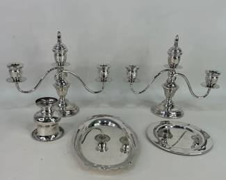 Pair of Silver Candelabras and Other Silver Table Accents