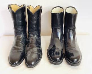 Knapp black boots, size 10. Lightly worn. Justin black 1/2 calf boots, size 9 1/2EE. Lightly worn.