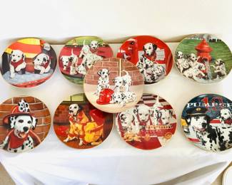 Set of (9) decorative Danbury Mint (by Marty Roper) 'Fire Caper' plates includes: Splash Patrol, The Captain, Pups 'N Boots, and Jump Drill. All plates come with packaging. See photos for sampling.