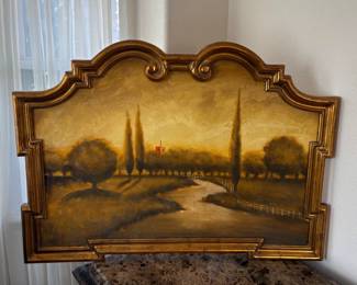 Framed art featuring an Italian landscape and gold toned frame. H 29" x W 41". Made in China.