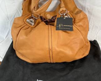 NWT B. Makowsky brown leather handbag. Approximately H 12" x W 12". Includes dust cover.