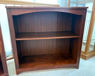 Wood bookshelf with adjustable shelf, H 32" x W 33 1/2 x D 13 1/2", unknown manufacturer.