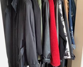 London Fog black women's overcoat, size medium. Twenty (20) +/- various women's jackets, mostly size medium. Brands include Susan Graver, Linea, 212 Collection and more. See photos for sampling.