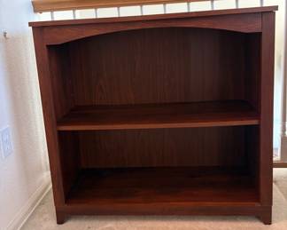Wood bookshelf with adjustable shelf, H 32" x W 33 1/2 x D 13 1/2", unknown manufacturer.
