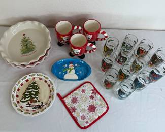 Twelve Days of Christmas libbey style glasses. Complete set. Two (2) Pioneer Woman pie plates, and more. See photos for sampling.
