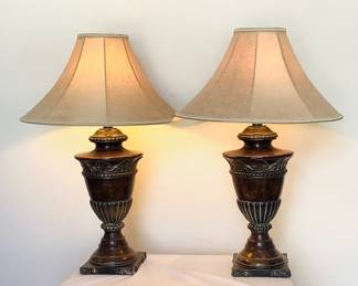 Pair of (2) Anthony table lamps. Both power on. H 35" x 20" diameter. Heavy ceramic base.