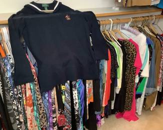 A large variety of blouses ranging in size from small to large. Brands include Bob Mackie, Ralph Lauren, Susan Graver and more. See photos for sampling.