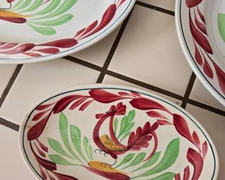 Boch Frères Belgium faience set - red rooster/leaf motif dishware