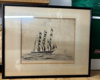 Frederick L. Owen signed original etching “Homeward Bound”
