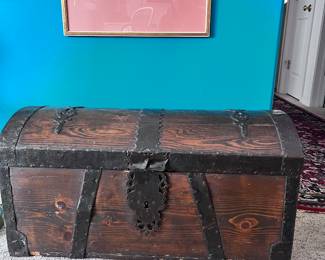 GERMAN OAK TRUNK WITH IRON FITTINGS APPROX 1800